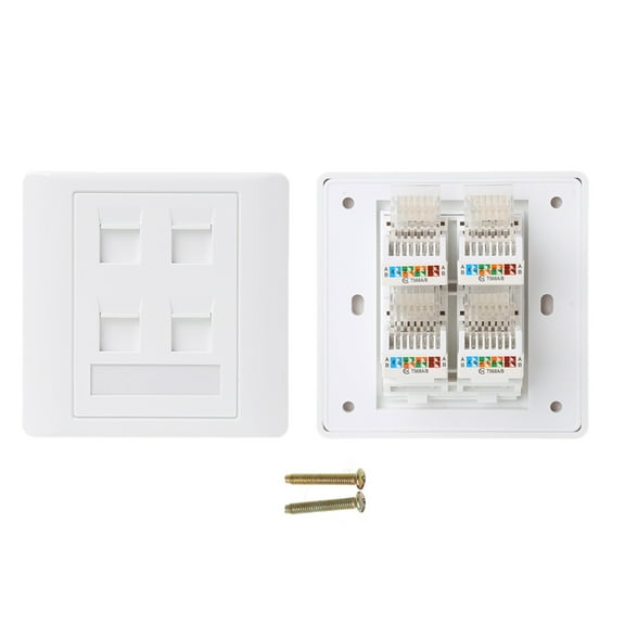 YIEMEEN Cat 6 Type 4 Ports RJ45 Internet Wall Outlet Faceplate 86x86mm With 4 CAT.6 Keystone Jack For LAN Ethernet Cover Panel