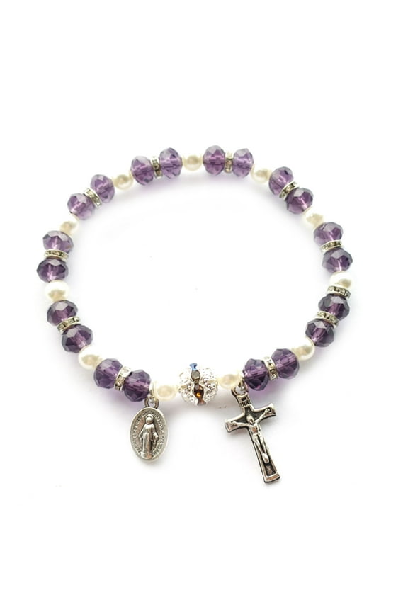 YIEMEEN Catholic Strand Bracelet Women for Cross Charms Beaded Stretch Rosary Bracelet