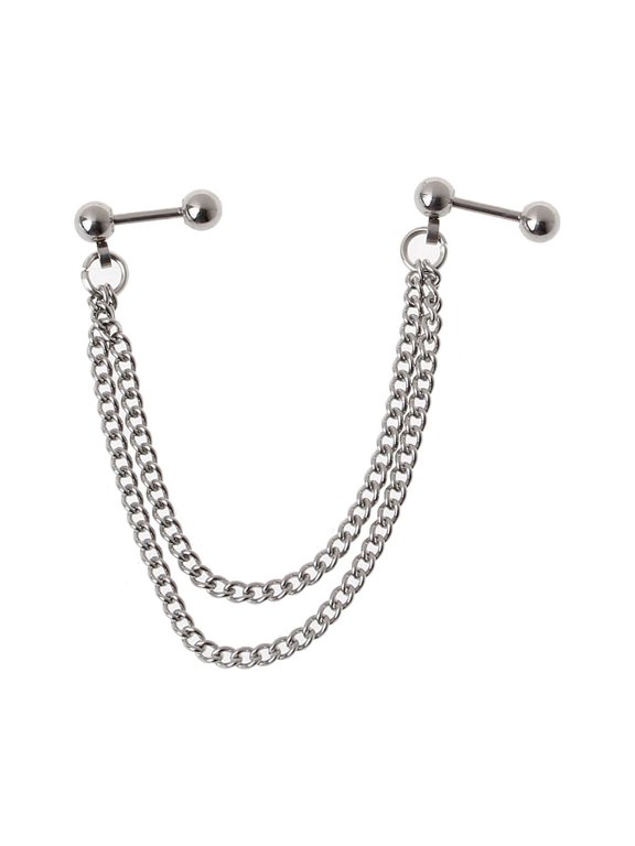 YIEMEEN Chic Cartilage Double Piercing Holes Chain Hoop Earrings Minimalist Bar Stud