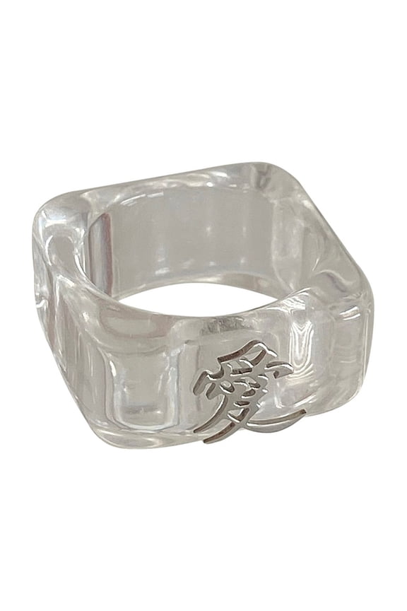 YIEMEEN Chinese Character Love Resin Transparent Ring Women Vintage Friendship Gifts