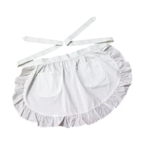 YIEMEEN Vintage Waist Apron for Women with Ruffled Frilly Edges and Pockets Long Strap Half Apron for Cooking and Themed Parties