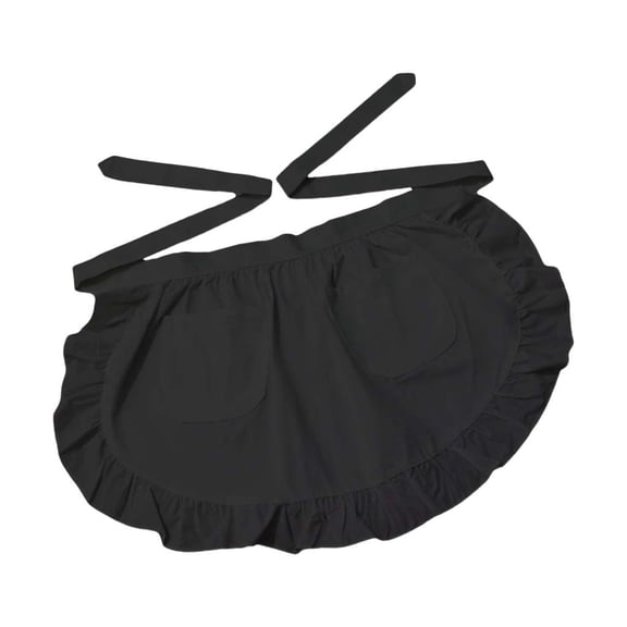YIEMEEN Vintage Waist Apron for Women with Ruffled Frilly Edges and Pockets Long Strap Half Apron for Cooking and Themed Parties