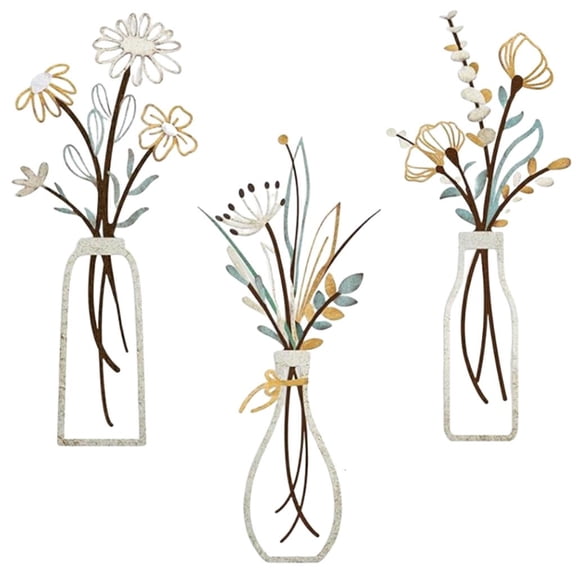 YIEMEEN Contemporary Metal Floral Line Art Wall Sculptures 3Piece Modern Interior Decors