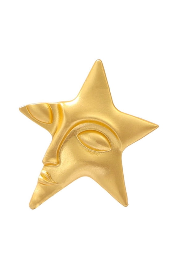 YIEMEEN Cool Figure Face Brooch Pins for Women Men Gold Plated Lapel Pin Five Pointed Star Suit Collar Dress Accessories