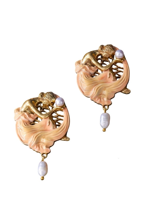 YIEMEEN Copper Alloy Studs Earrings with Freshwater Pearls and Coating Unique Ear Pendant