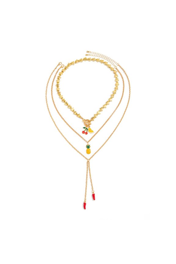 YIEMEEN Creative Dopamine Drip Oil Cherrys Pineapple Fruit Pendant Necklace Adjustable Chain for Women Present