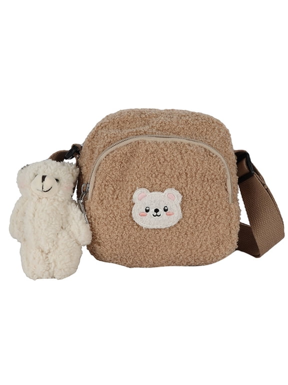 YIEMEEN Cute Plush Crossbody Purse Bear Pendant Small Satchel Shoulder Bag for Women