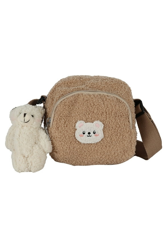 YIEMEEN Cute Plush Crossbody Purse Bear Pendant Small Satchel Shoulder Bag for Women