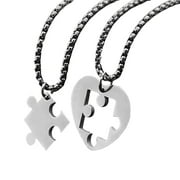 TTstyle Stainless Steel Love Heart Puzzle Pendant Necklace – Couple Set With 2 Chains