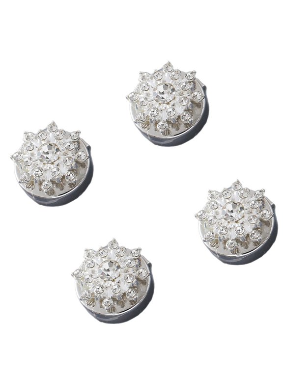 YIEMEEN Dress Shirt Cuff Links with Snowflake Cluster Design, Clear Stone Silver Tone 4 Piece Set for Wedding Party Wear and Professional Outfits