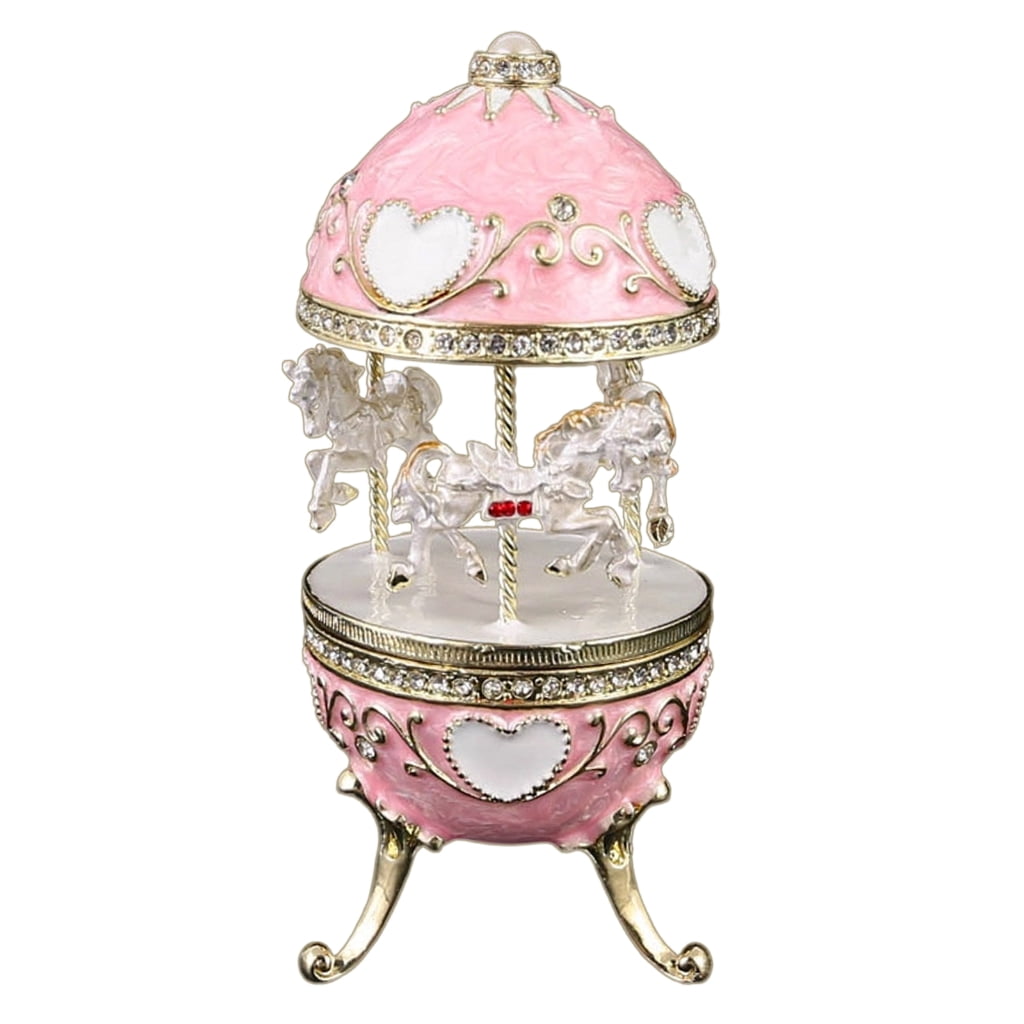 YIEMEEN Elegant Rotating Carousel Jewelry Box with 3 Horse Musical ...