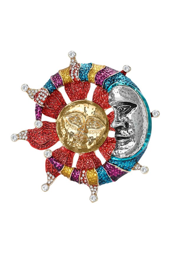 YIEMEEN Elegant Sun Moon Brooch Artistic Folded Texture Jewelry Unisex Stainless Steel Pin For Formal Outfits