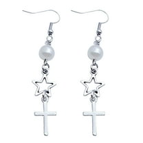 YIEMEEN Fashion Cross Hollow Star Earring Y2K Black White Bead Earring Minimalisms Dangle Earring Hip Hop Jewelry Gift Women