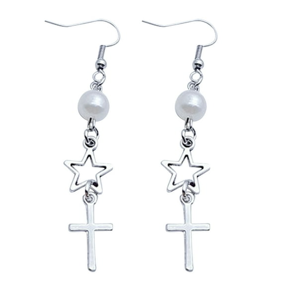 YIEMEEN Fashion Cross Hollow Star Earring Y2K Black White Bead Earring Minimalisms Dangle Earring Hip Hop Jewelry Gift Women