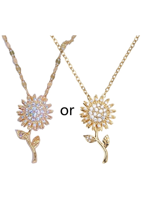 YIEMEEN Fashion Rotatable Sunflower Necklace Zirconia Jewelry for Femal Girlfriend Wife