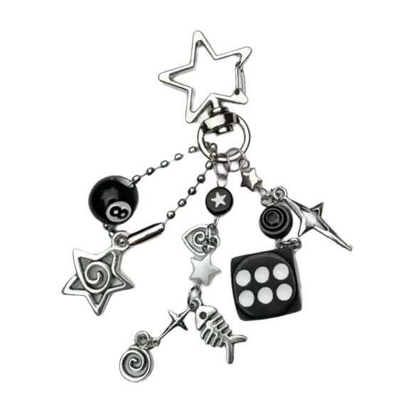 YIEMEEN Fashionable Black Dices Designs Keychain With Star Designs for Everyday Use