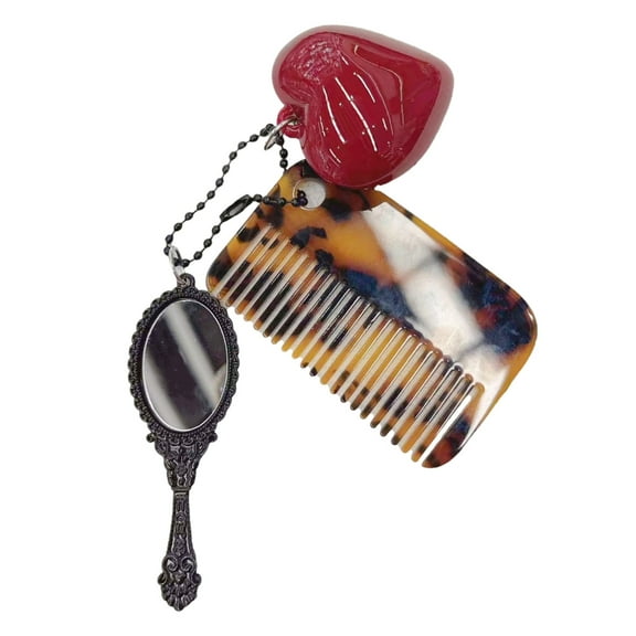 YIEMEEN Fashionable Key Ring Portable Leopard Print Comb Keychain with Heart and Makeup Mirror Creative Keyring Accessories