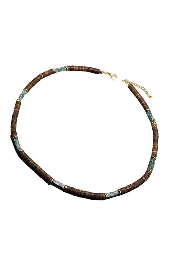 YIEMEEN Fashionable Necklace With Brown Coconut Shell Wood Beads And Natural Stone Pendant Perfect For Any Occasion