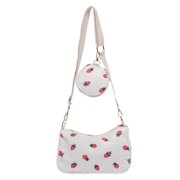 YIEMEEN Fashionable Strawberry Corduroy Crossbody Bag Casual Women's Shoulder Purse
