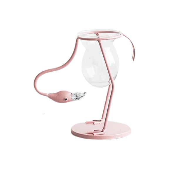 YIEMEEN Flamingo Shape Glass Taletop Plant onsai Vase Metal Flower Pot Home Deoration