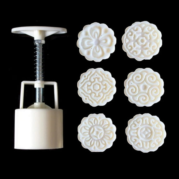YIEMEEN Flower Mooncake Mold 3D Flowers Stamps 6pcs Mid Autumn Festival Exquisite Food