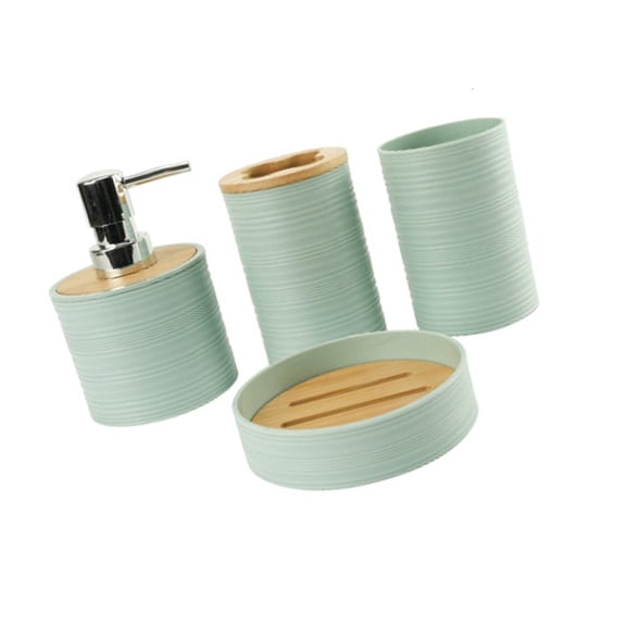 YIEMEEN Four Piece Bathroom Organizers Set With Bamboos Lid And Plastic Materials For Soap Dish Toothbrush Holder Tumblers