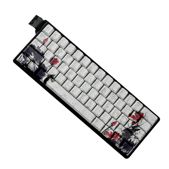 YIEMEEN Full 60/68 Key PBT Keycaps Sublimated Florals Pattern for 65 Layout Keyboards