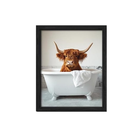 YIEMEEN Fun Cattle Bathroom Wall Art Funny Humor Picture with Frame Fun Prints