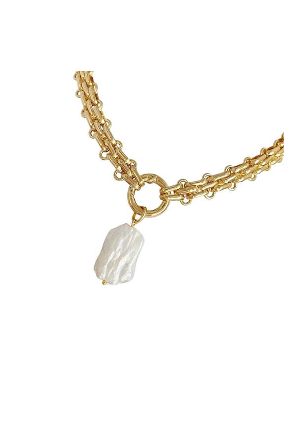 YIEMEEN Geometric Square Freshwater Pearls Pendant Choker Chain Necklace Portable for Women Vintage Inspire Baroque Styles