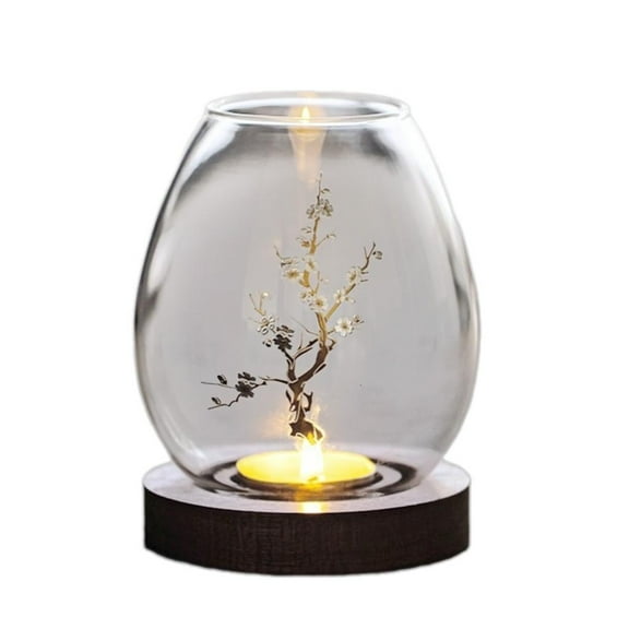 YIEMEEN Glass Candle Holder Elegant Candlesticks with Base Windproof Candle Shade Cover Chinese Dinner Home Household Decors