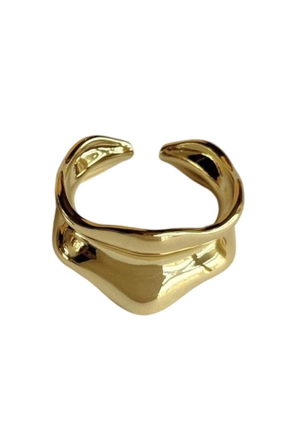 YIEMEEN Glossy Curved Line Ring Korean Cold Style Open Band Gold Plated Alloy Accessories For Casual Party