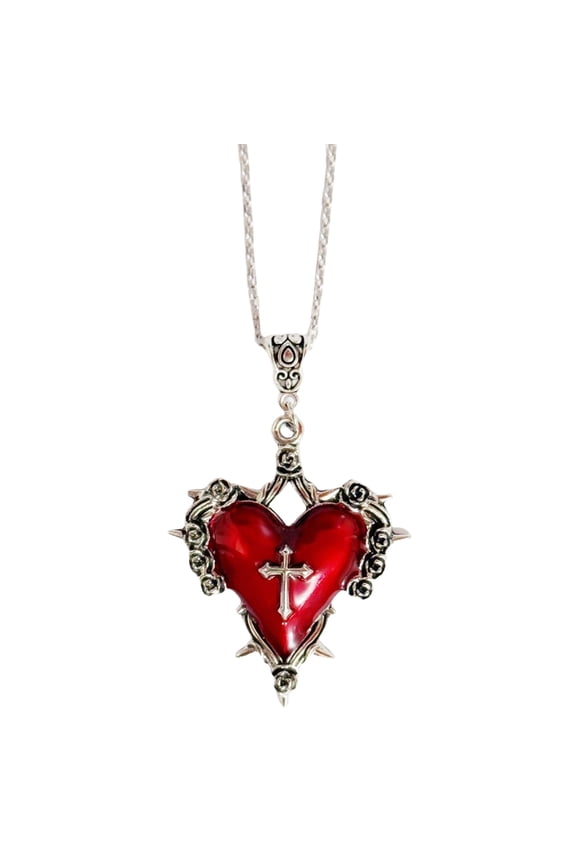 YIEMEEN Gothic Red Heart Necklace with Thorn Accents Adjustable Gothic Necklace Charm With Red Heart Charm For Festivals