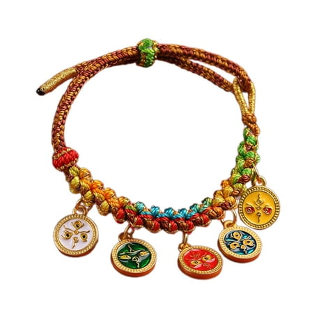 YIEMEEN Handcrafted Bracelet with Five Deities Tibetan Wristchain Colorful Rope Handchain Adjustable Wristband Jewelry for Women