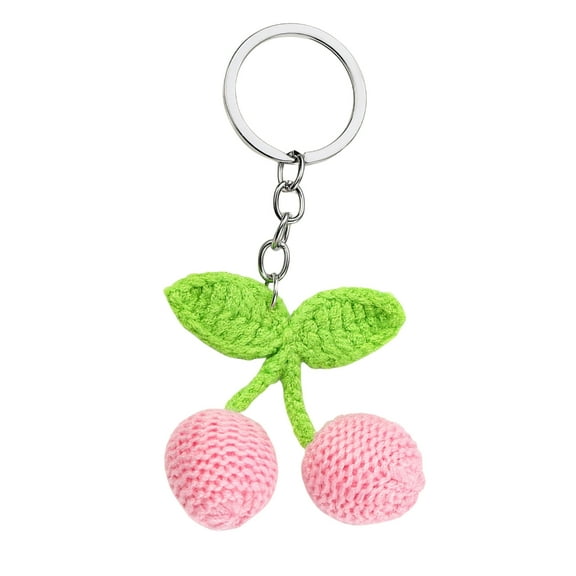 YIEMEEN Handmade Lovely Cherry Sturdy Yarn Alloy Charm Pendant Creative Keychain Decoration for Bags and Mobile Chains