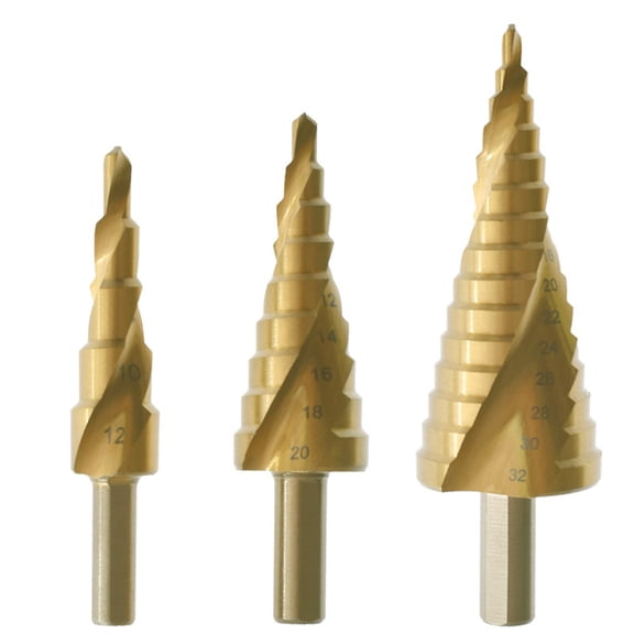 YIEMEEN High-speed Steel 3 Pieces High Quality Titanium-Coated Step Drill Bit Set with Box for Plastic Wood Multi-hole Metal