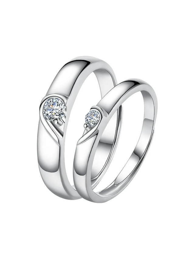 YIEMEEN His and Her Heart Shape Couple Rings Adjustable Lover Rings Engagement Wedding Rings Band Friendship Matching Rings Gift