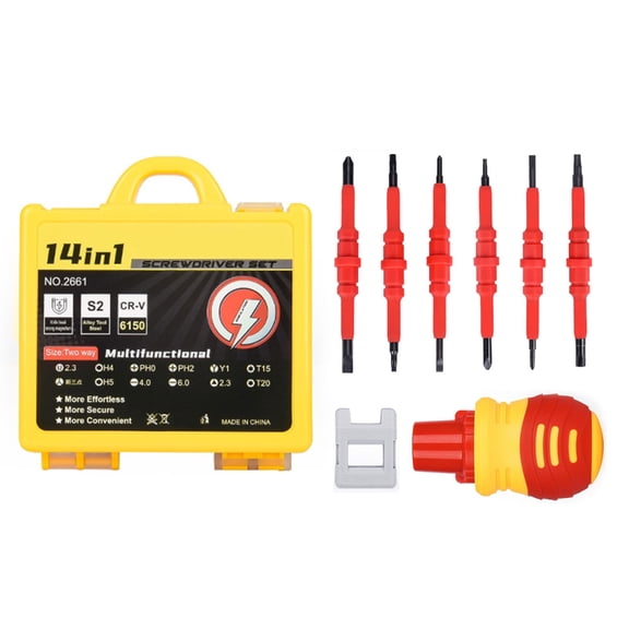 YIEMEEN Insulated Screwdriver,14Pcs Screwdriver Set, Magnetic Tip Electrician Tools with Case Interchangeable Bits