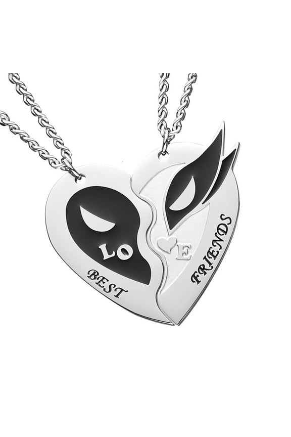 YIEMEEN Interlockings Heart Couple Necklace Alloy Adjustable Chain Matching Jewelry Pair