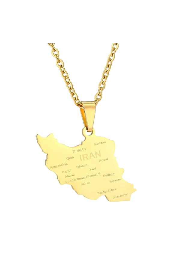 YIEMEEN Iran Map Pendant Necklace Trendy Silver/Gold Color Iran Country Territory Necklace Unisex Women Men Iranian Neck Chain
