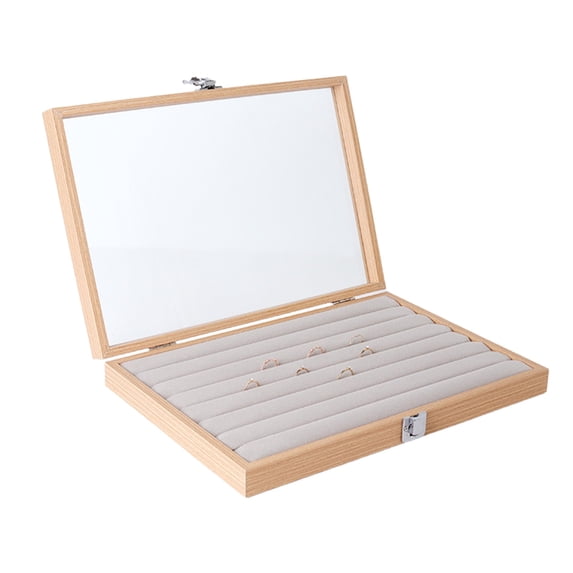 YIEMEEN Jewelry Organizers Tray Wood with Clear Glass Cover and Compartments for Jewelry Enthusiasts Home Decors and Gift