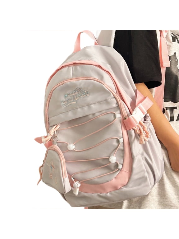 YIEMEEN Korean Contrast Color Nylon Backpack for School Book and Laptop Large Daypack