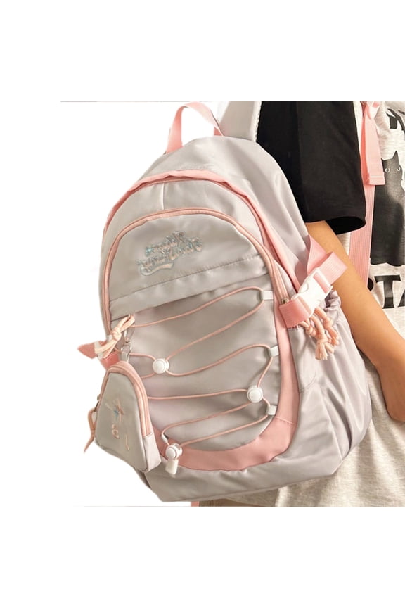 YIEMEEN Korean Contrast Color Nylon Backpack for School Book and Laptop Large Daypack