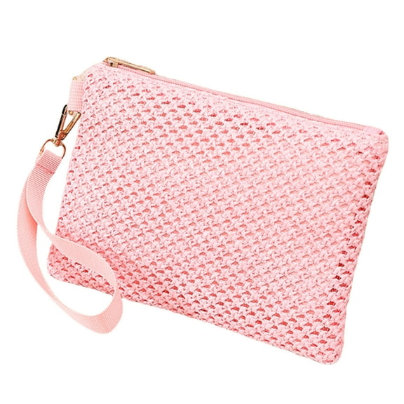 YIEMEEN Ladies Fashion Wristlet Purse Solid Color Straw Woven Handbag for Beach Vacation