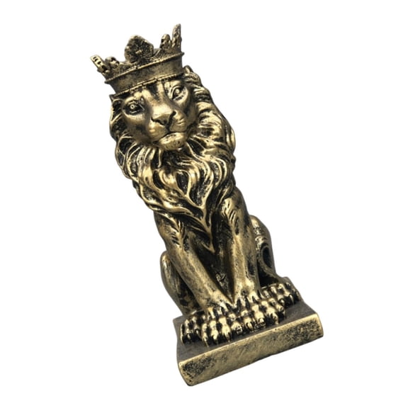 YIEMEEN Lion Crowned Statue Table Decoration Handmade Desk Resin Ornament 14.5cm Tall