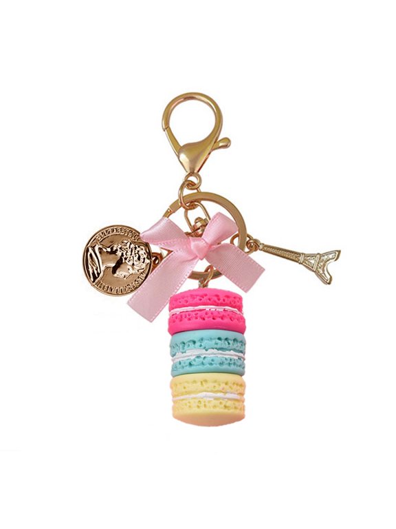 YIEMEEN Macaron Cake Paris Tower Keychain Bowknot Car Keyring Bag Purse Pendant Backpack Car Key Fob Jewelry Gift for Women