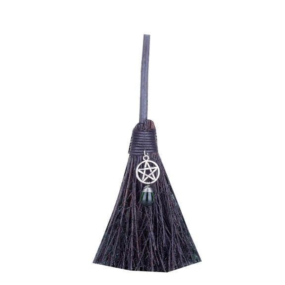 YIEMEEN Mini Witch Broom with Faux Crystal Pendant Miniature Wicca Altar Broomstick Besoms Car Charm Witchcraft Accessories Halloween Decoration Props