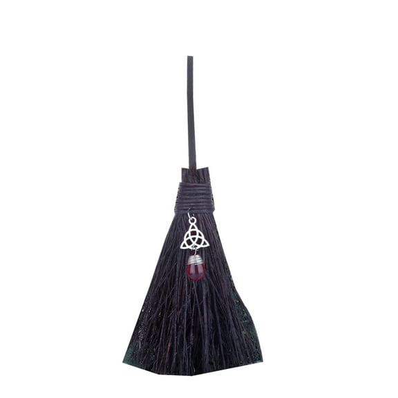 YIEMEEN Mini Witch Broom with Faux Crystal Pendant Miniature Wicca Altar Broomstick Besoms Car Charm Witchcraft Accessories Halloween Decoration Props