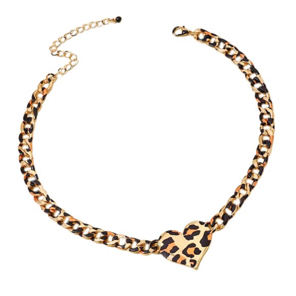 YIEMEEN Modern Leopard Heart Pendant Necklace Chain Necklace Heart Neck Jewelry Alloy Texture for Women Who Love Details