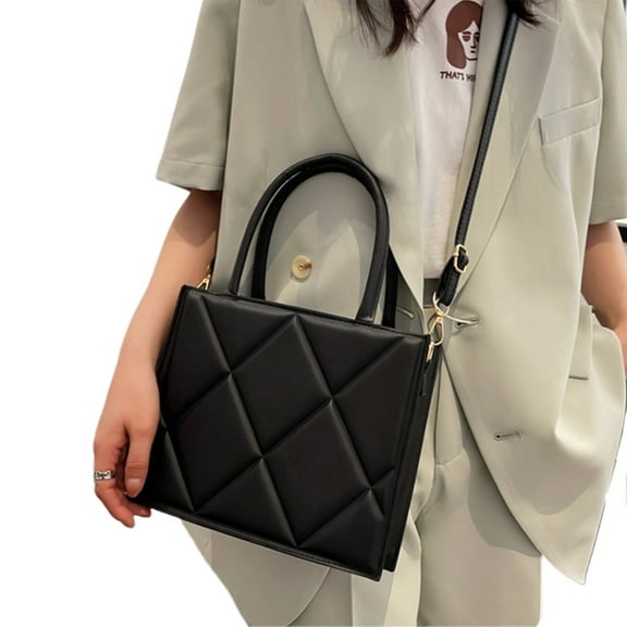 YIEMEEN Multi functional PU Tote Shoulder Bag with Quilted Pattern Handbag for Work School and Travel