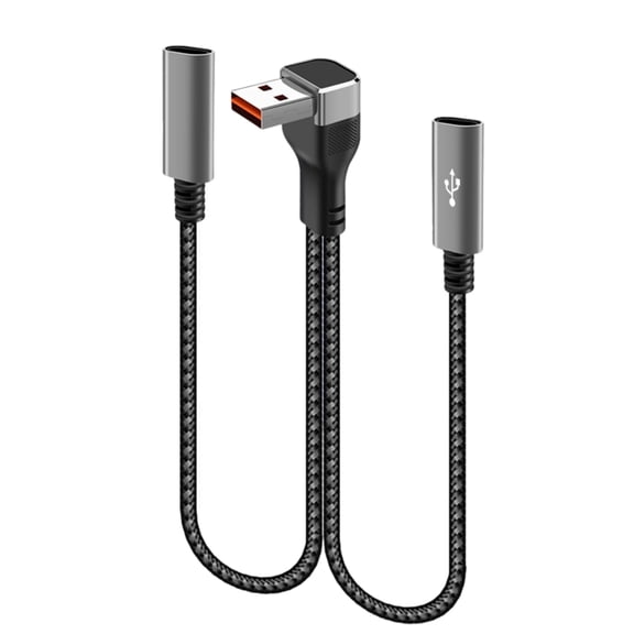 YIEMEEN Nylon Braided USB Extension Cord USB to Type c USB Splitter 66W Power Delivery 90Degree Bend Design for Compactly Space